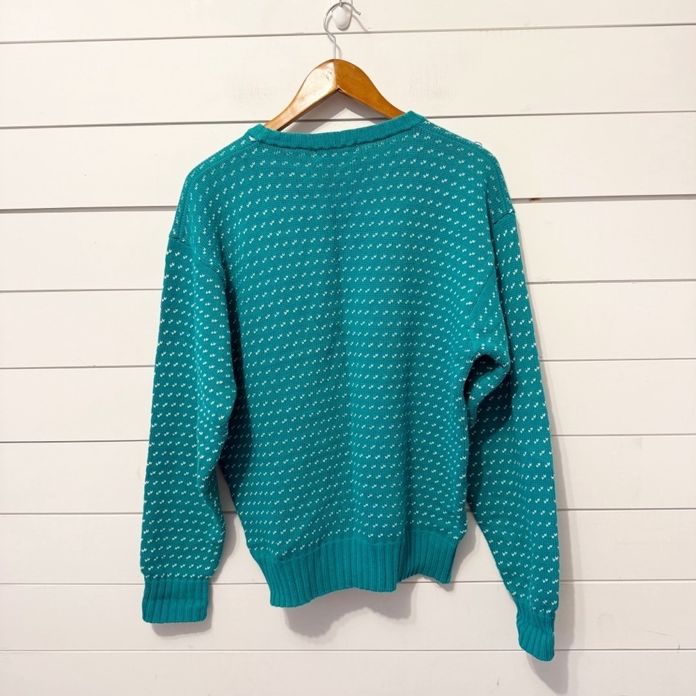 Vintage Eddie Bauer Mens Bird's Eye Teal Crewneck 100% Cotton Sweater Size Large - Picture 2 of 8